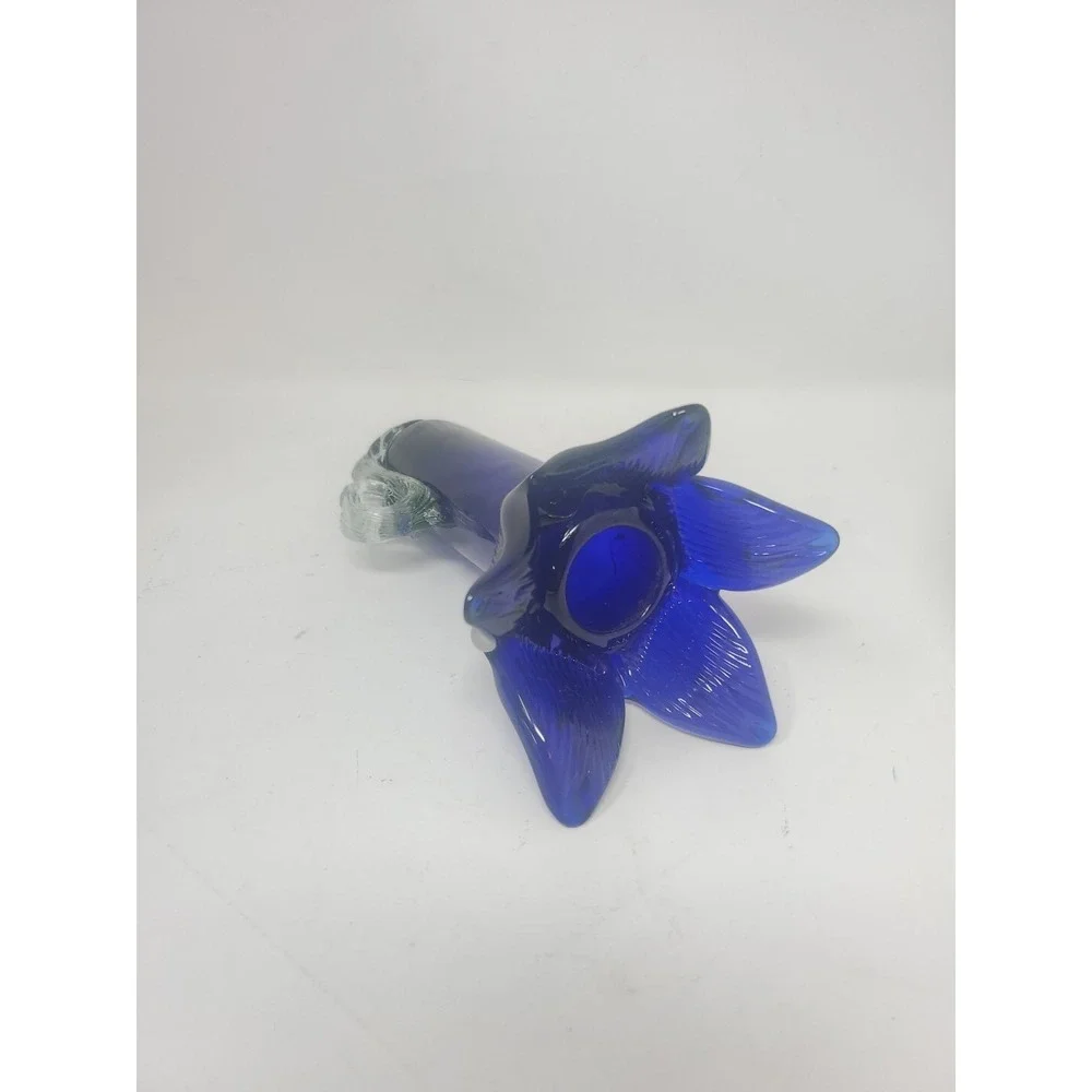 Hand Blown Cobalt Blue Art Glass Flower Sculpture Vace